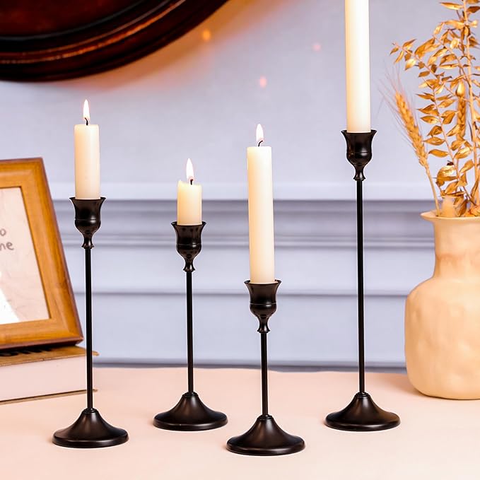 Candlestick Holders, 4PCS Taper Candle Holder for Candlesticks, Black Candle Holders for Table Centerpiece, Wedding, Party