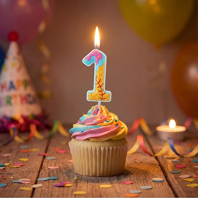 Conelist 1st Baseball Ice Cream Drip Birthday Number Candles Baseball Drip Cake Topper Candle Cupcake Topper Decoration for Sport Theme Happy Birthday Party Favors Anniversary Supplies(1 Pcs)