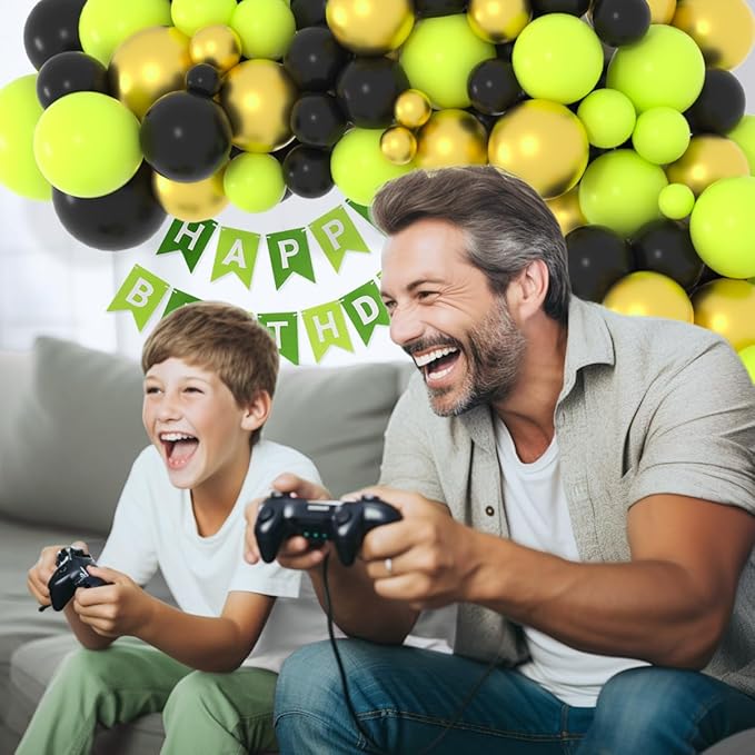 Lime Green Black Balloon Arch Kit - Lime Green Black Balloon Metallic Gold Balloons for Camo Military Hero Video Game Miner Birthday Graduation Wedding Party Decorations