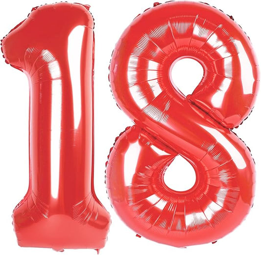 Numbers Balloons 40 Inch Red, 18th Birthday Party Decoration for 1 8 18 81 Men & Women, Big Foil Balloon Number for Wedding Celebration Adult Party Supplies