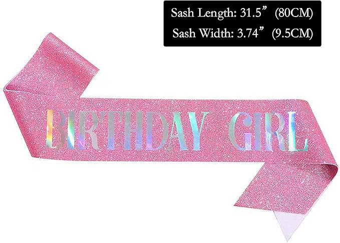 Birthday Sash Pink, Dazzle Foil Letter Glitter Birthday Girl Sash for 10th 11th 13th 16th 18th 21st Bday Gifts Party Suppiles Favors