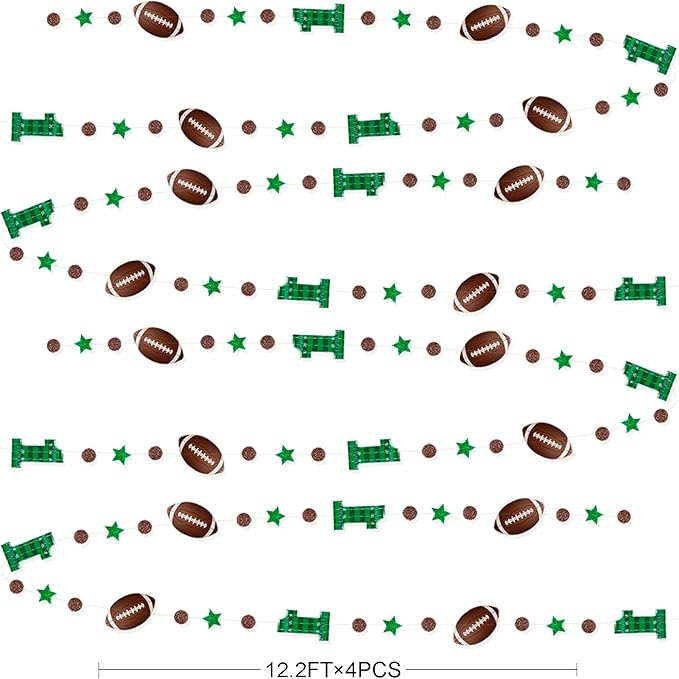 Pinkblume Football 1st Birthday Party Decorations - Glitter Star Circle Dot Football Theme Garland with Polka Dots, Stars and Streamers for Boys 1st Year Celebration