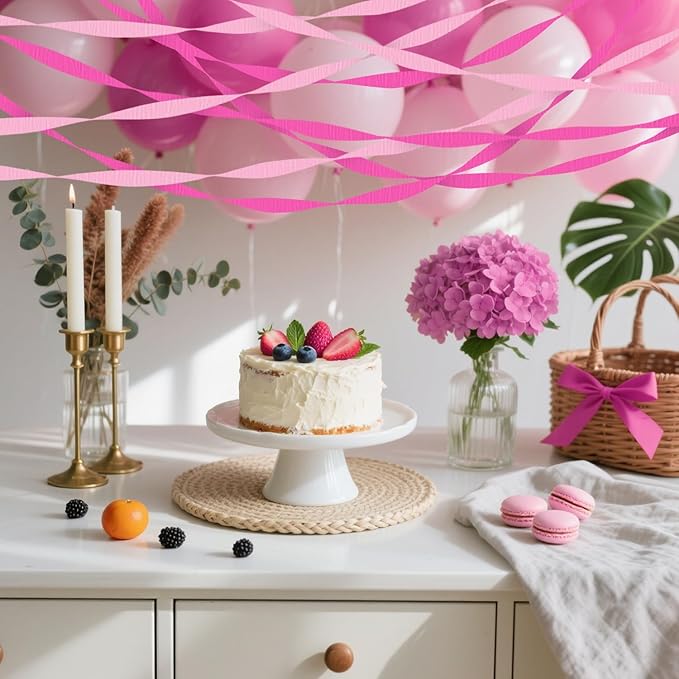 4 Crepe Paper Streamers Rolls, 328ft Pack of Hot Pink and Pink Crepe Paper for Birthday Bachelorette Engagement Wedding Bridal Shower Party Supplies (1.8 inch x 82 ft/Roll)
