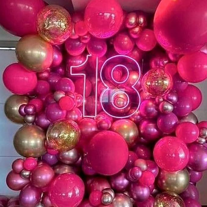 PartyWoo Pearl Hot Pink Balloons 140pcs Different Sizes of 18 12 10 5 Inch Magenta Fuchsia Dark Pink Balloon Arch Kit Garland for Bridal Baby Shower Princess Birthday 1950s Party Decorations Pink-Z38