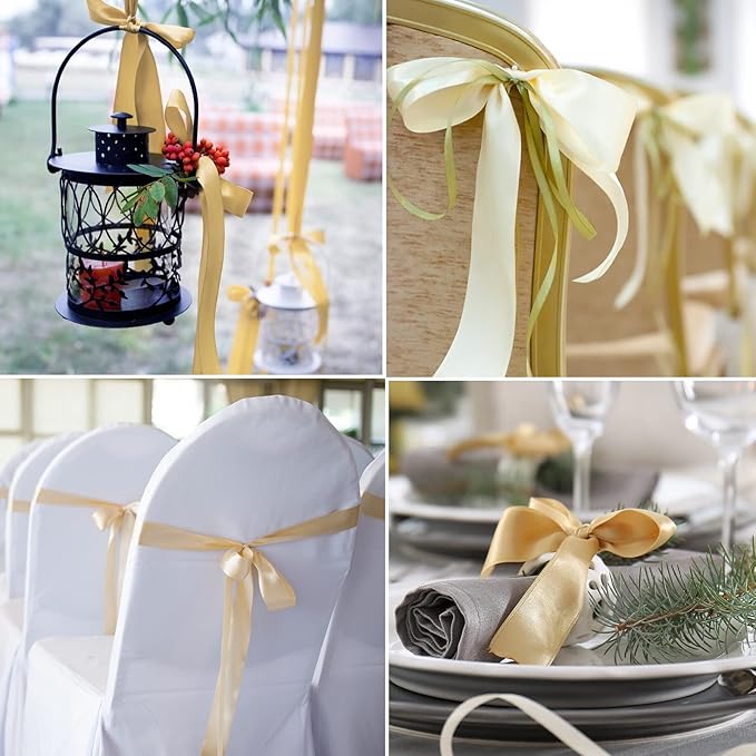 ASTARON Gold Brown Satin Ribbon for Wedding Bouquet DIY Crafts 1 Inch, Solid Color Fabric Ribbon for Gift Wrapping Christmas Gift Bows Hair Bows Silk Ribbon for Bouquets Baby Shower Decor