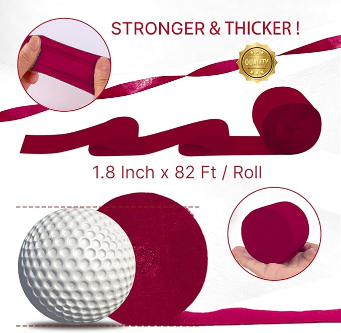 PartyWoo Gold and Burgundy Crepe Paper Streamers 10pcs 820ft Pack of Gold and Maroon Crepe Paper Streamers for Graduation Wedding Birthday Bachelorette Citizenship Strawberry Theme Party Decorations