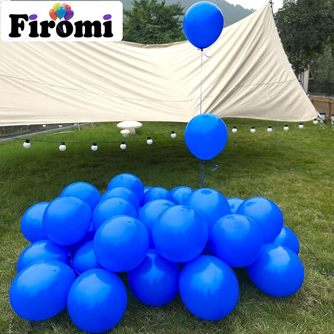 Firomi Royal Blue Balloons 12-inch 100 Pack Big Helium Shiny Round Blue Thicken Latex Balloon for Wedding Birthday Blue Theme Party Balloons (with 3 Ribbons)