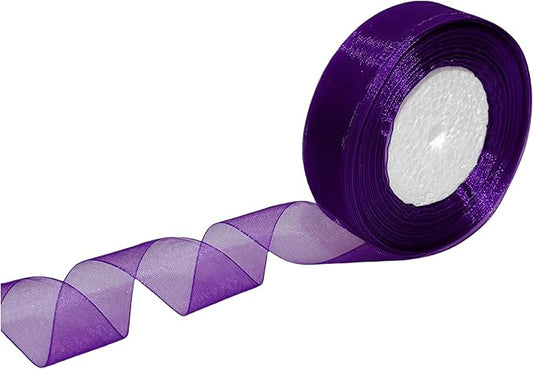 1 Inch 50 Yards Sheer Organza Ribbon Chiffon Ribbon for Gift Wrapping Wedding Bouquet Crafts (Dark Purple)