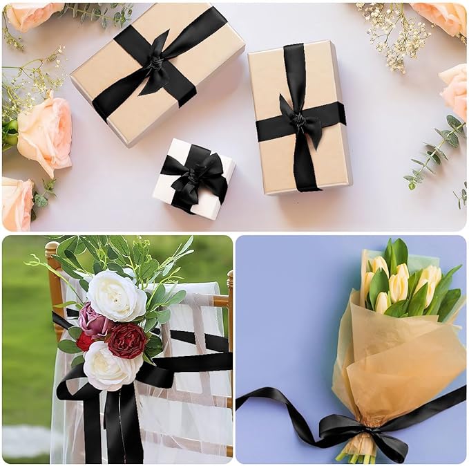 4pcs Black Ribbon 1 Inch X 100 Yards Black Satin Ribbon Thick Halloween Ribbons Wrapping Ribbon for Holiday Party Cake Decor Homecoming Wreath Bows Baby Shower Presents Hat