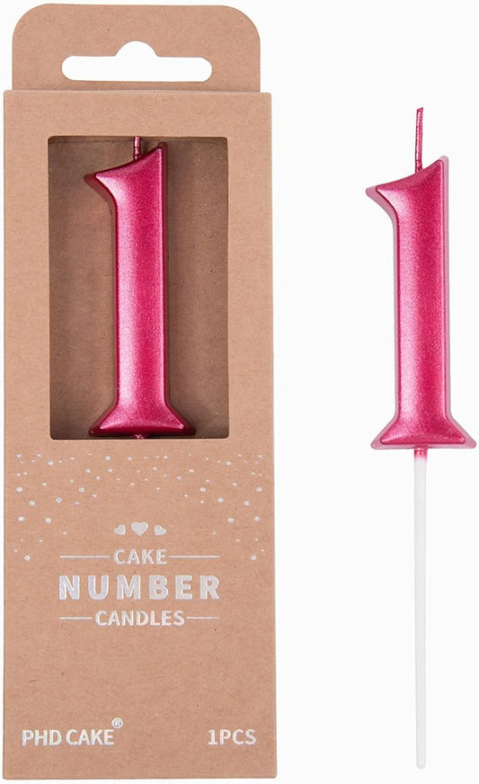 PHD CAKE 2.76 Inch Elegant Red 1 Number Birthday Candles, Red Number Candles, Cake Number Candles, Party Celebration