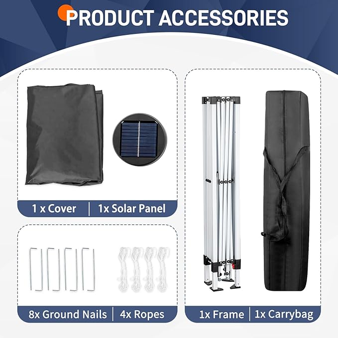 VINGLI 10x10 Pop Up Canopy Tent with Sidewalls, Outdoor Gazebo Canopy Tent, Patio Event Tents Outdoor Event Shelter for Parties (Gray with LED Light)