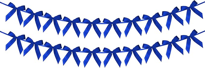 2pcs Royal Blue Bow Garland Banner - 8.3 Feet Coquette Ribbon Bow Decorations for Baby Shower, Birthday Party, Bridal Shower Decor (Royal Blue)
