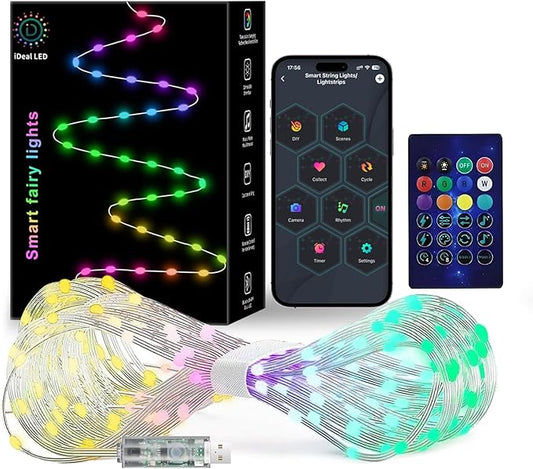 Super RGB Smart Fairy String Lights, 33Ft Usb DIY Twinkle Lights w/Remote & App Controlled, music sync,12 Modes, Multicolor & Warm White for Bedroom, Christmas, Parties,Wedding,Centerpiece, Decoration