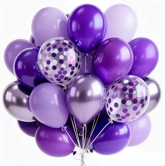 PartyWoo Purple Balloons 66pcs 12 Inch Light Pastel Dark Metallic Purple Lilac Lavender Confetti Balloons for Graduation Baby Shower Birthday Wedding Anniversary Butterfly Princess Party Decorations