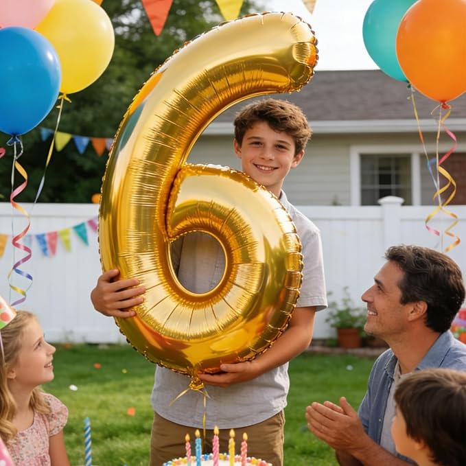 40 inch Number Balloon 0-9 Gold Large Number 6 Balloons,Digital Balloons for Birthday Party Celebration Decorations Supplies, Helium Foil Number Balloons for Wedding Anniversary