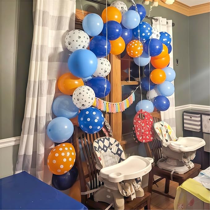 Blue and Orange Balloons Set, 12 Inch Orange Royal Pastel Dark Blue Balloon with Paw Print Balloons for Boys Girls Dog Puppy Paw Theme Decor Baby Shower Birthday Party Decorations Supplies
