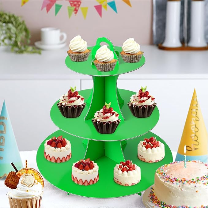 Soleebee 3-Tier Round Cupcake Stand, Cardboard Cupcake Tower, Dessert Cup Cake Stand Tower for Birthday Wedding Party Decoration, Cupcake Tier Stand 2 Set (Green)