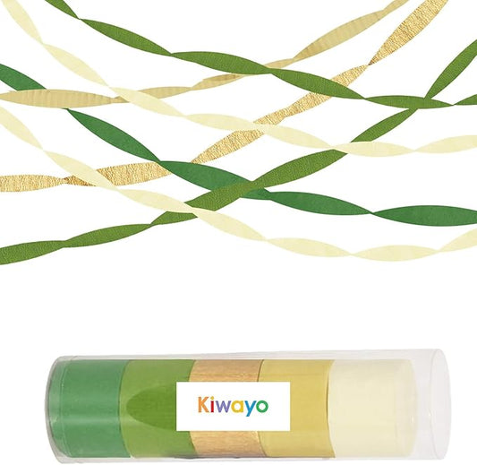 Birthday Party Decorations, Green Gold Crepe Paper Streamers Party Decorations(5 Rolls) for Camp Bachelorette, Baby Shower, Bridal Shower, Engagement- Wild Jungle Woodland Safari Forest Theme Decor