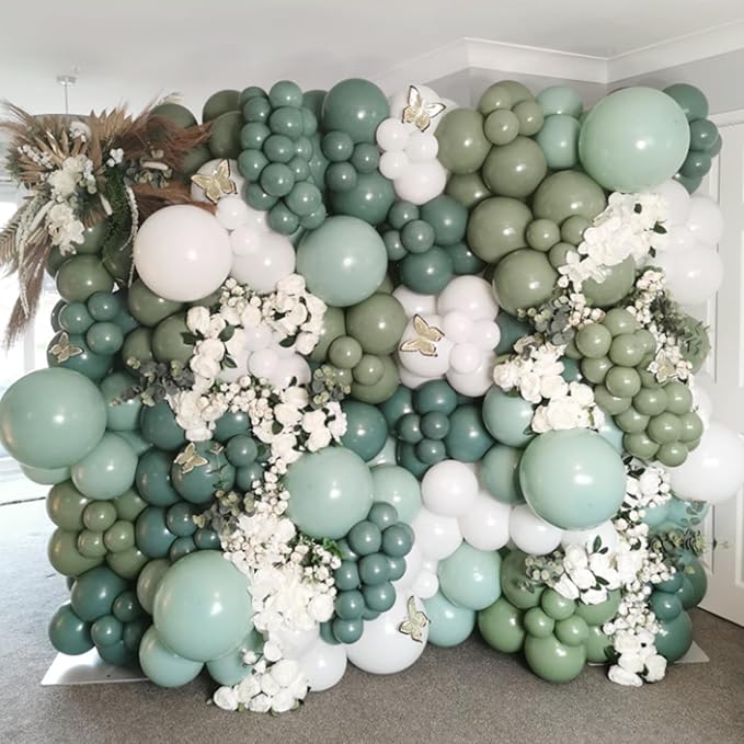 Awenztech 110pcs Sage Green Balloons, 18 12 10 5 inch Sage Green Balloons Different Sizes Balloon Arch Kit for Wedding Engagement Bridal Shower Baby Shower Birthday Party Decorations