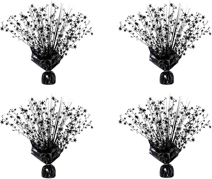 4 Pack Metallic Foil Spray Centerpiece Stars for Wedding, Birthday, Anniversary, Christmas Table Decor, Holiday Festival Baby Shower Graduation Mantle Party Decorations (Black)