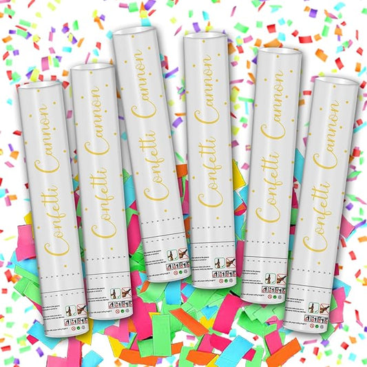 12" Confetti Cannons with Colorful Filling - Confetti Party Poppers for Birthday Wedding Graduations Fiesta Christmas New Year Celebrations - Easy to Use, Biodegradable Confetti - Pack of 6