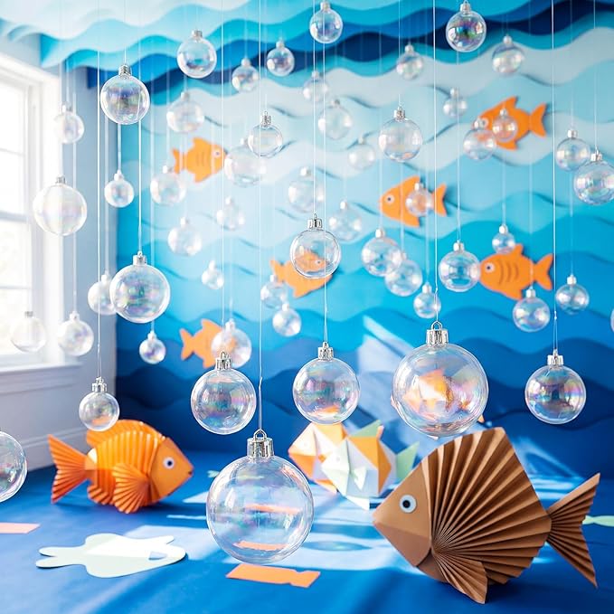 30 Pcs Transparent 3D Bubble Party Decorations Clear Plastic Ornament Balls 5 Sizes Mermaid Ocean Bubble Garland Hanging DIY Ceiling Wall Decor for Birthday Baby Shower Wedding