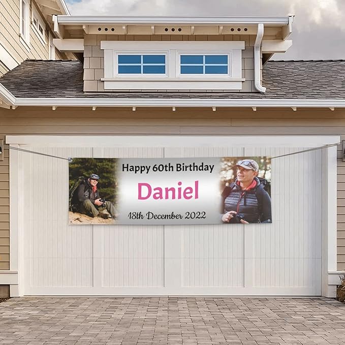 Happy Birthday Banner Personalized Name Photo Age Custom Birthday Banners and Signs Customize for Birthday Party Decoration 6'x2'