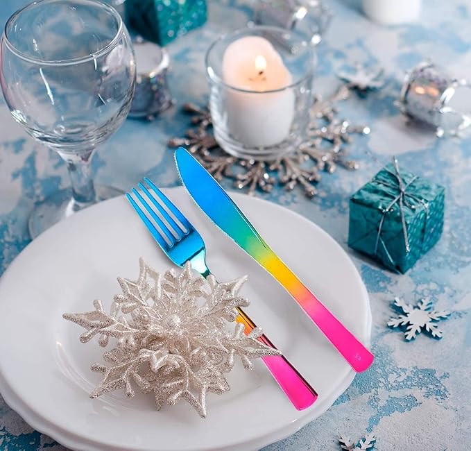 Supernal 120pcs Unique Rainbow Plastic Silverware Set - 3-in-1 Blue Pink Gold Ombre Cutlery (40 Forks, 40 Spoons, 40 Knives) - Heavy Duty Colorful Utensils for Birthday, Unicorn, Trolls Party Decor