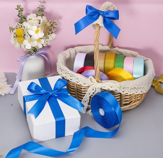 YASEO 1 Inch Royal Blue Solid Satin Ribbon, 50 Yards Craft Fabric Ribbon for Gift Wrapping Floral Bouquets Wedding Party Decoration