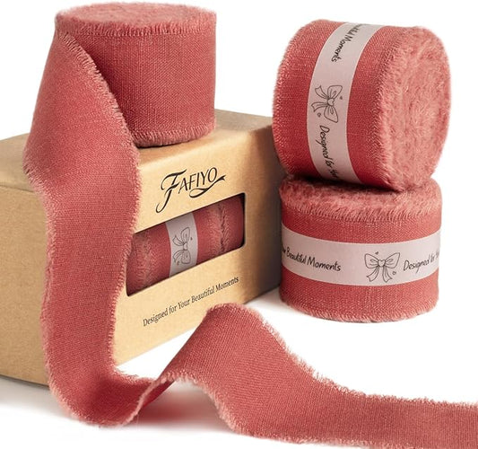 Terracotta Cotton Ribbon 1-1/2 Inch Terracotta 3 Rolls 21 Yards Frayed Edge Fabric Set for Rustic Wedding Decor, Bridal Bouquet Wrap, Boho Bridal Shower, Gift Wrapping, Fall Decor & Thanksgiving
