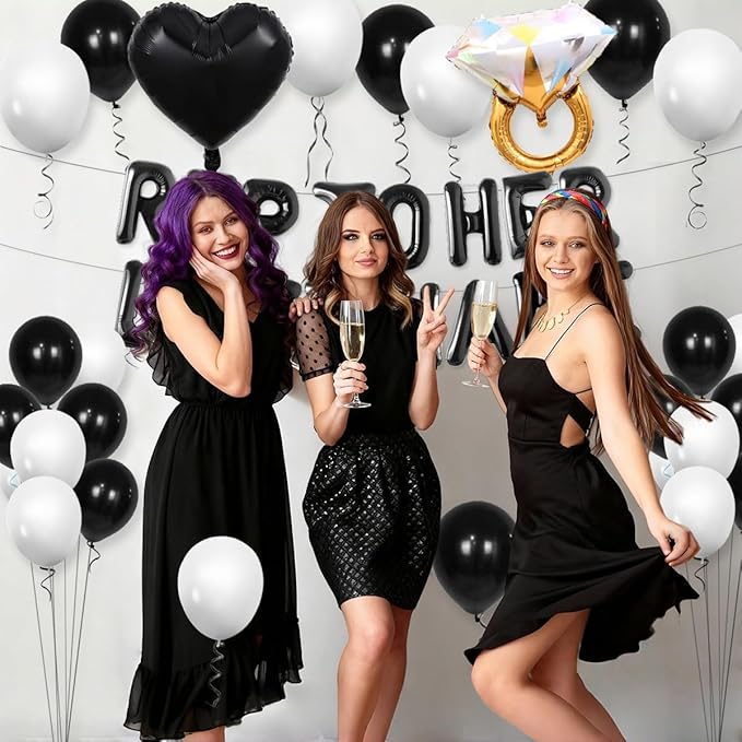 Rip To Her Last Name Balloon Banner Bachelorette Party Decoration, Black Balloons Bridal Shower Party Decor with Balloon for Ring Rip Single Life Bride to be Decor Bride or Die Wedding Engagement