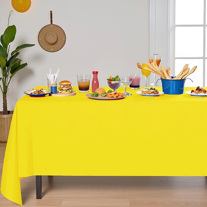 [6 Pack] Yellow Paper Tablecloth Disposable for Rectangle Tables, 54 X 108 Inch Party Table Cover with Plastic Backing, Waterproof 3 Ply Table Cloth for Spring Easter Summer Garden Birthday Parties
