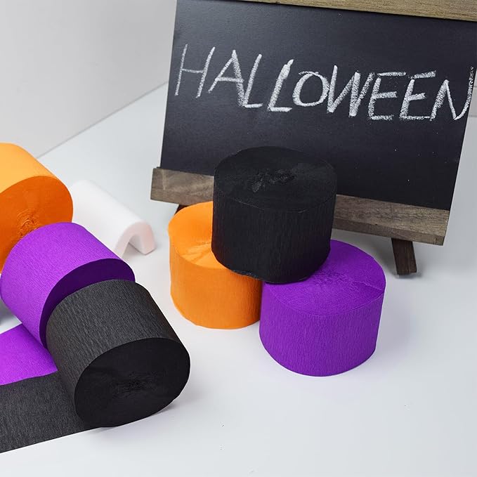 FOONEA Halloween Crepe Paper Streamers - 6 Rolls 492ft Colorful Crepe Paper for Halloween Party, Wedding, Birthday & Baby Shower Decorations