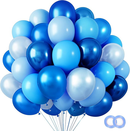 RUBFAC Blue Balloons, Light Blue Birthday Balloons 65pcs Pearl Pastel Party Balloon for Birthday Baby Shower Wedding Frozen Theme Party Decorations