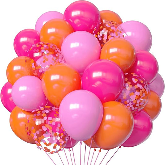 Pink and Orange Balloons, 55PCS light pink balloons 12inch Pink Orange Confetti Balloons for Baby Shower, Birthday, Wedding, Tropical Party decorations