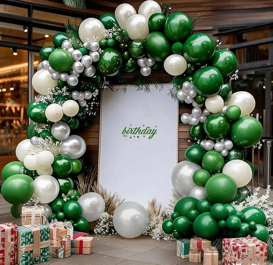 Green White Balloon Garland Double Stuffed Latex Emerald Green Sand White Cream Grey Pearl Balloon Arch Different Sizes for Christmas Wild One Wedding Baby Shower Birthday Jungle Party Decor