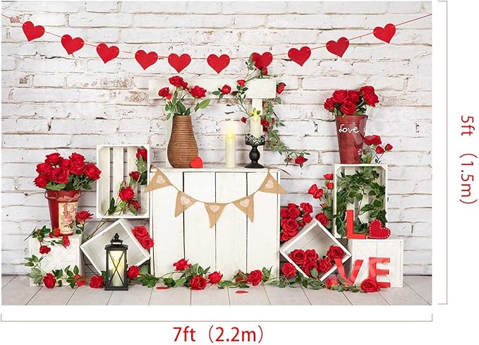 Kate Backdrop Valentine Photo Backdrop Fabric Heart Backdrop Valentine Birthday Party Decorations, 7x5ft
