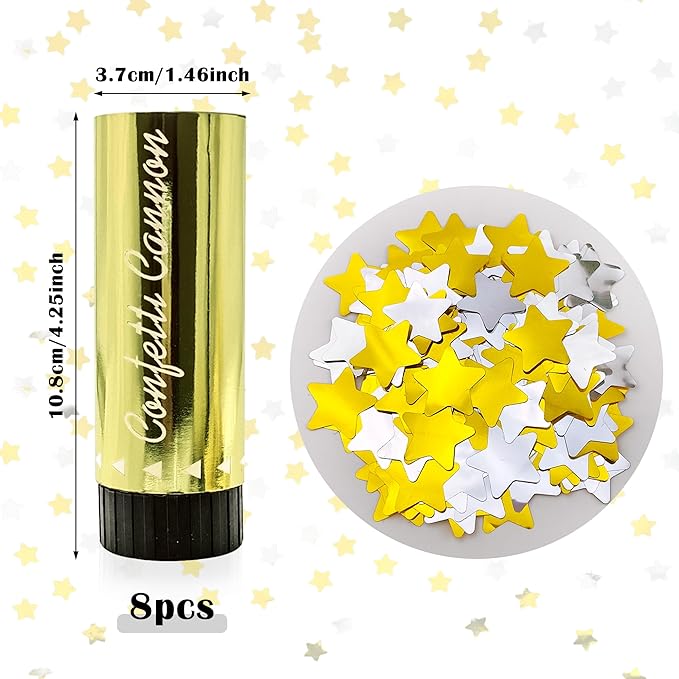 Confetti Poppers Cannons for Wedding Birthday Graduation Baby Shower Anniversary Christmas New Year's Kids Fun Party Supplies Decorations and Favors (Gold Silver)