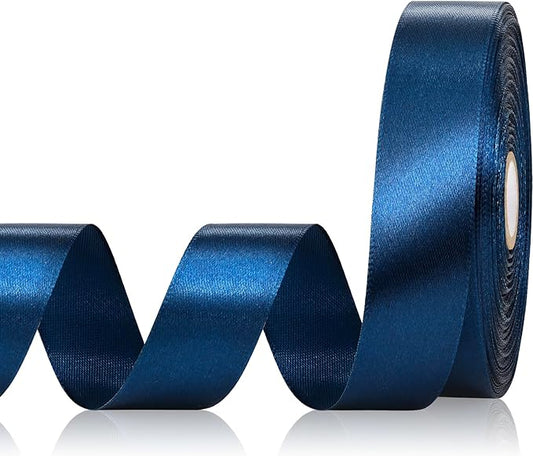Navy Blue Ribbon 1 Inch 60 Yards, Dark Blue Satin Ribbon for Flower Bouquet, Graduation Lei, Crafts, Gift Wrapping, Baby Shower, Christmas and Wedding
