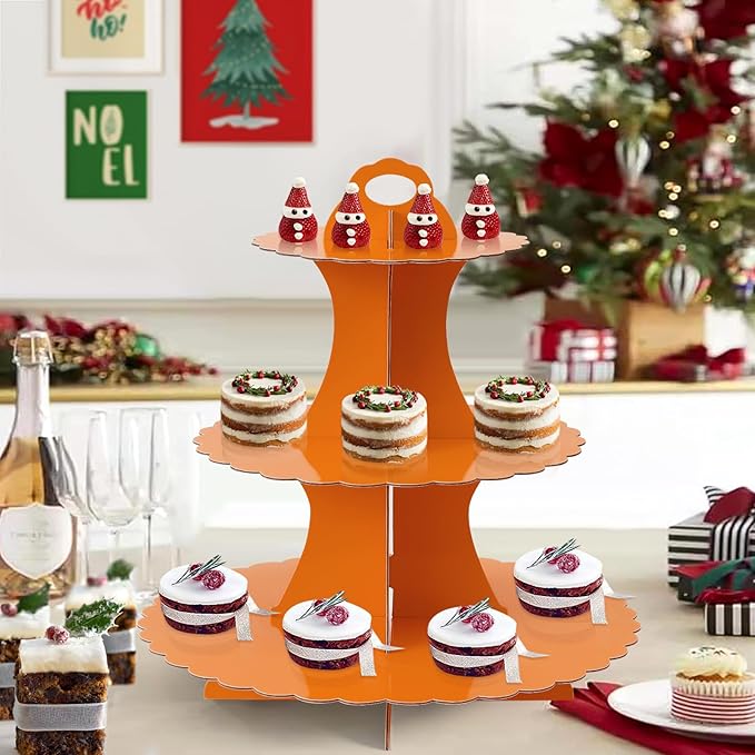 Soleebee 3-Tier Cupcake Stand, Cardboard Cupcake Tower, Dessert Cup Cake Stand Tower for Birthday Wedding Party Decoration, Cupcake Tier Stand 2 Set (Orange)
