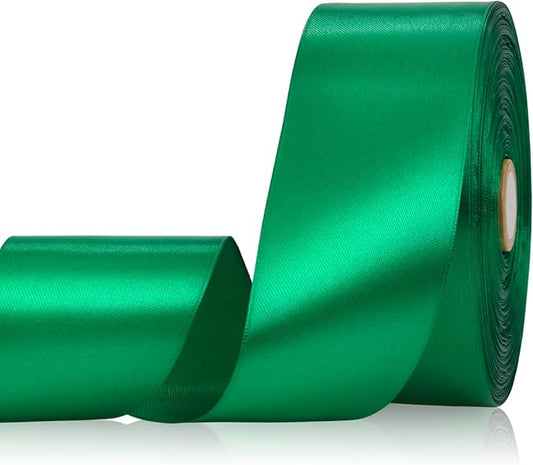 Green Ribbon 2 Inch 60 Yards, Versatile Solid Satin Ribbon for Gift Wrapping, Flower Bouquet, Wedding, Crafts, Baby Shower, Christmas, Halloween, Easter