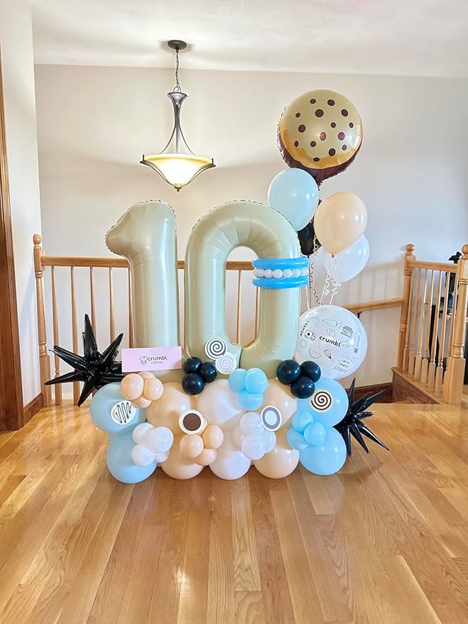40 Inch Beige Number 10 Balloons for 10th Birthday Decorations Boys Girl, Giant Self-Sealing Cream Foil Number 0-10 White Sand Balloon for Women Men Party Anniversary Baby Shower Supplies