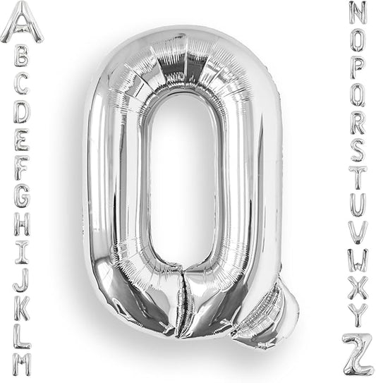 AULE 40 Inch Big Letter Balloon Silver Q Large Foil Helium Alphabet Balloons A-Z for Birthday Anniversary Graduation New Year Party Decoration Supplies