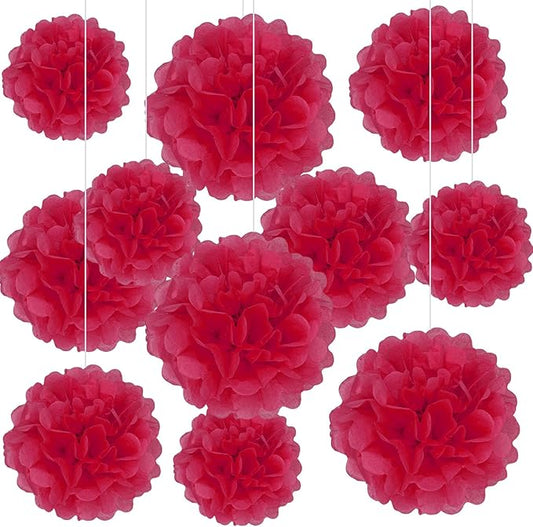 20 PCS Red Tissue Paper Pom Poms, Tissue Pom Poms Flowers, Sizes of 6", 10", 12", 14" Hanging Paper Flower Ball for Wedding, Birthday, Baby Shower Party Decor