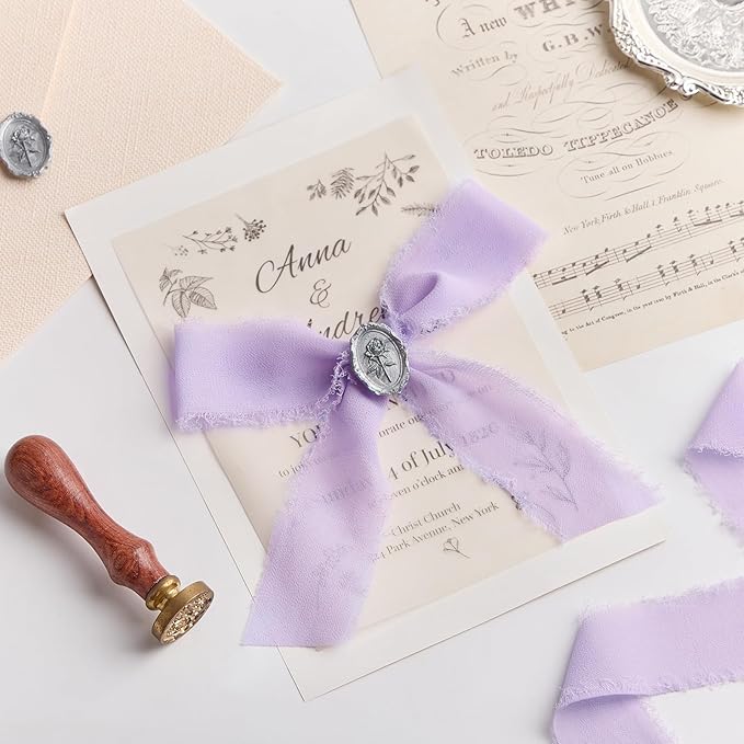 Lavender Chiffon Ribbon 1.5" x 21 Yd Handmade Fringe Silk Chiffon Fabric Ribbon for Gift Wrapping Wedding Invitation Bridal Flower Bouquet DIY Crafts Home Decor