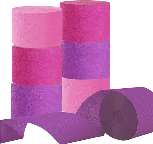CC wonderland zone 6 Rolls Pink Purple Crepe Paper Streamers for Bachelorette Baby Shower Girl Birthday Party Decorations-4.5CMx25M
