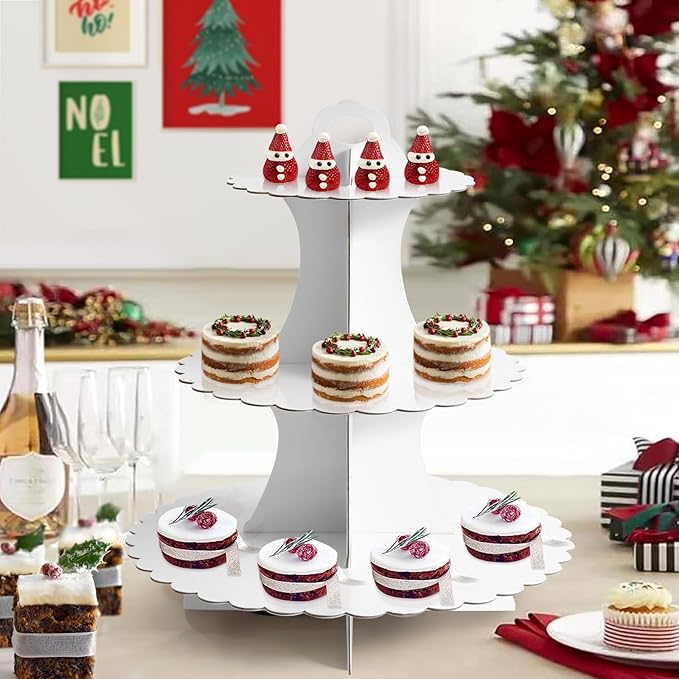 Soleebee 3-Tier Cupcake Stand, Cardboard Cupcake Tower, Dessert Cup Cake Stand Tower for Birthday Wedding Party Decoration, Cupcake Tier Stand 2 Set (White)