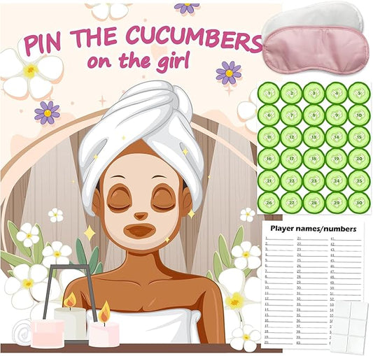 PARTYLOUD Pin The Cucumbers on The Girl, Spa Pajama Party Games, Kids Spa Birthday Party Sleepover Essentials for Girls Party Games 30 Guests