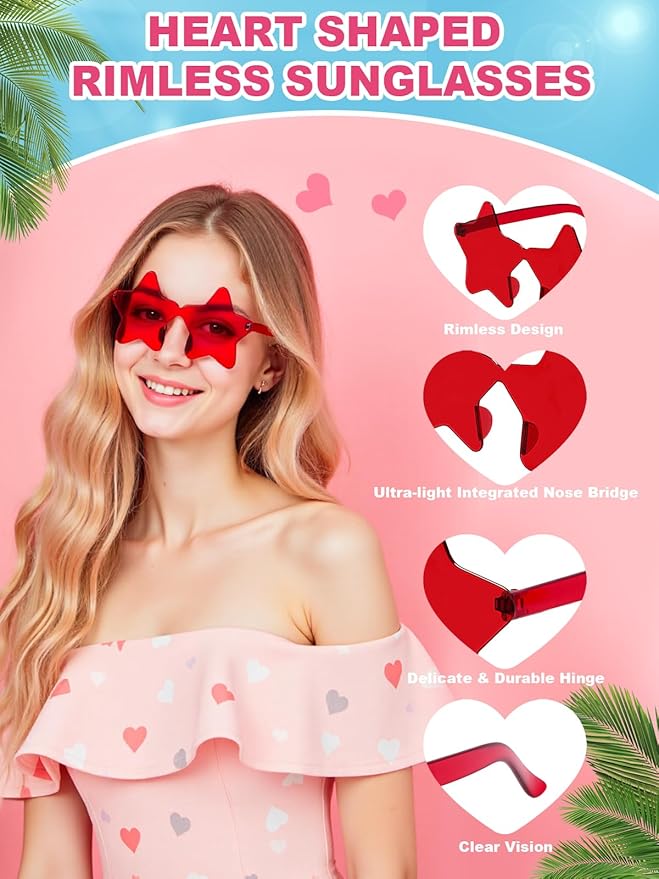12 Pairs Star Sunglasses Bulk Colorful Rimless Star Glasses for Women Adults Fun Trendy Transparent Star Sunglasses Birthday Party Favor