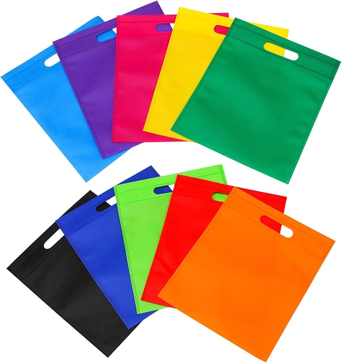 Aneco 50 Pieces Party Non-woven Gift Bags 9.5×11.5 Inch Goodie Treat Favor Bag with Handles Rainbow Tote Bag Bulk for Birthday Party Supplies
